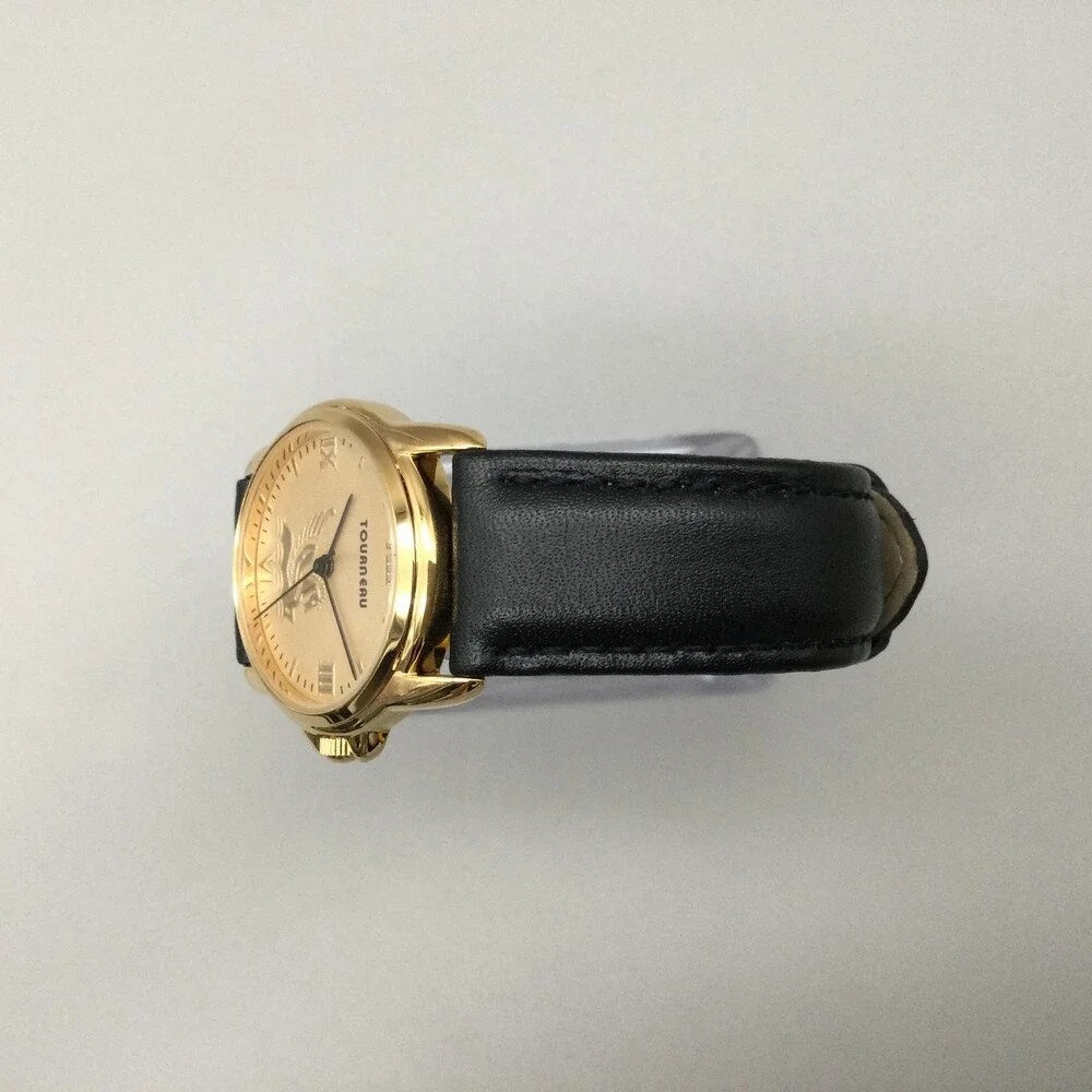 Tourneau Womens Pegasus Watch 32mm Gold Tone Leather Limited New Battery